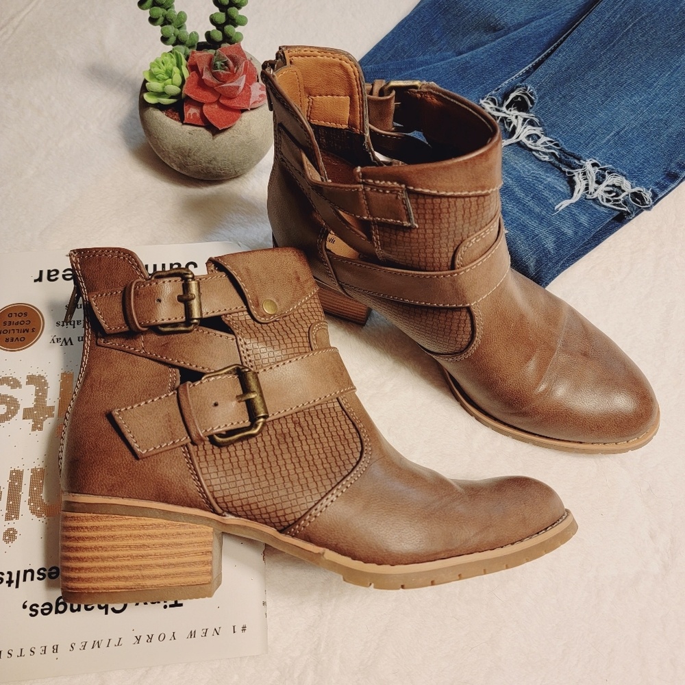 Euro Soft by Sofft Brown Faux Leather Buckle Boots